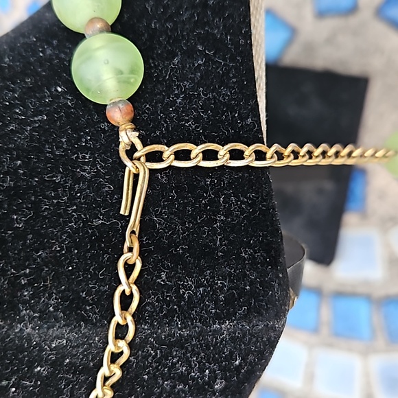 Glass Lucite Cylinder Beaded Necklace Lightweight Frosted Dark Green Women's OS - Picture 4 of 4